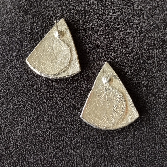 Silver Triangle Stud Earrings - Picture 4 of 6